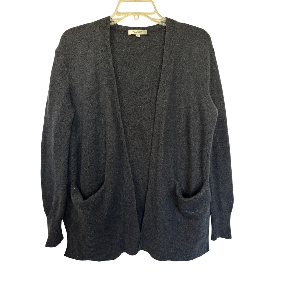 Madewell Womens XS Black Merino Wool Blend Open Front Cardigan Sweater